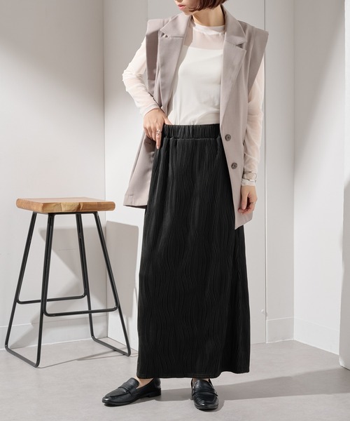 MAISON BREEZE（メゾンブリーズ）の「【MAISON BREEZE】ウェーブパイピングスカート DTK（スカート・レディース・ブラウン/ブラック・FREE）」の3枚目の写真