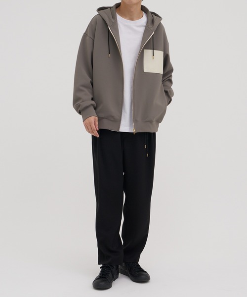【CULLNI】　ブルゾン　ジップパーカー 別注 Zip Up Hoodie With Washable Leather Pocket（パーカー