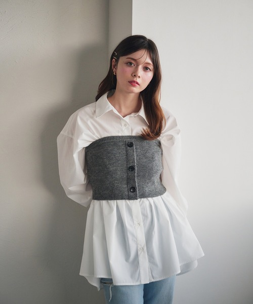 セール】bustier set voluminous peplum shirt blous / ビスチェ