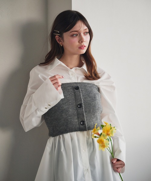 fupel（フぺル）の「bustier set voluminous peplum shirt blous / ビスチェ付きボリュームペプラムシャツブラウス（シャツ/ブラウス・レディース・ライトブルー/オフホワイト・FREE）」の7枚目の写真