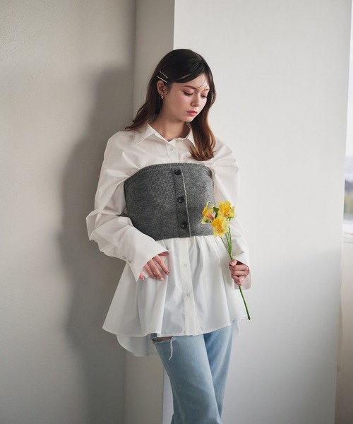 fupel（フぺル）の「bustier set voluminous peplum shirt blous / ビスチェ付きボリュームペプラムシャツブラウス（シャツ/ブラウス・レディース・ライトブルー/オフホワイト・FREE）」の8枚目の写真