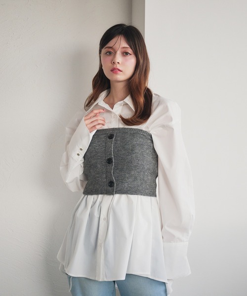 fupel（フぺル）の「bustier set voluminous peplum shirt blous / ビスチェ付きボリュームペプラムシャツブラウス（シャツ/ブラウス・レディース・ライトブルー/オフホワイト・FREE）」の10枚目の写真
