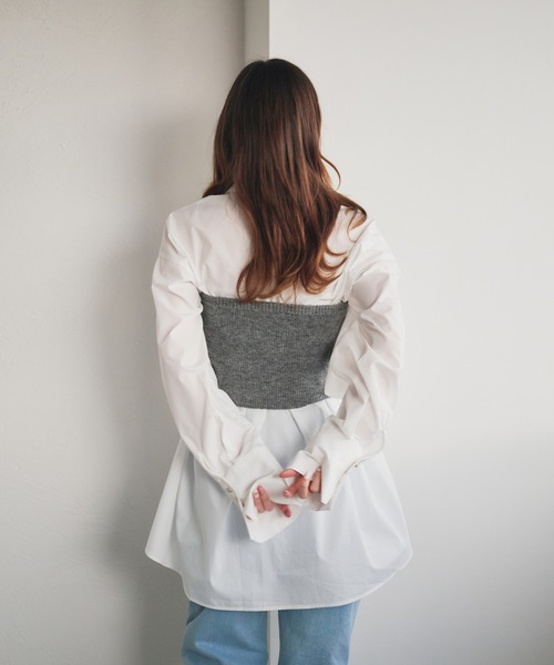 fupel（フぺル）の「bustier set voluminous peplum shirt blous / ビスチェ付きボリュームペプラムシャツブラウス（シャツ/ブラウス・レディース・ライトブルー/オフホワイト・FREE）」の11枚目の写真