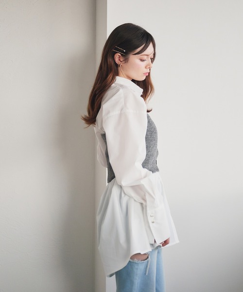 fupel（フぺル）の「bustier set voluminous peplum shirt blous / ビスチェ付きボリュームペプラムシャツブラウス（シャツ/ブラウス・レディース・ライトブルー/オフホワイト・FREE）」の13枚目の写真