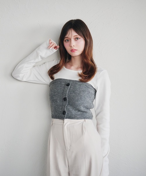 fupel（フぺル）の「bustier set voluminous peplum shirt blous / ビスチェ付きボリュームペプラムシャツブラウス（シャツ/ブラウス・レディース・ライトブルー/オフホワイト・FREE）」の14枚目の写真