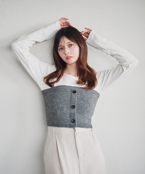 fupel（フぺル）の「bustier set voluminous peplum shirt blous / ビスチェ付きボリュームペプラムシャツブラウス（シャツ/ブラウス・レディース・ライトブルー/オフホワイト・FREE）」の15枚目の写真