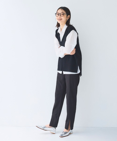 CROSS FUNCTION（クロスファンクション）の「《洗える》サマ美え マシュマロミラノディープVネックベスト【CF/クロスファンクション】（ベスト・レディース・ライトベージュ/ブラック・L/M/LL）」の8枚目の写真