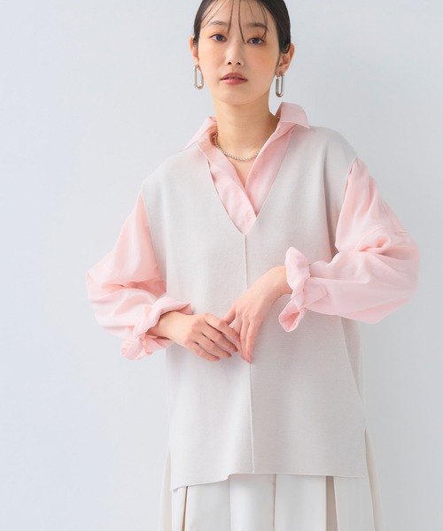 CROSS FUNCTION（クロスファンクション）の「《洗える》サマ美え マシュマロミラノディープVネックベスト【CF/クロスファンクション】（ベスト・レディース・ライトベージュ/ブラック・L/M/LL）」の10枚目の写真