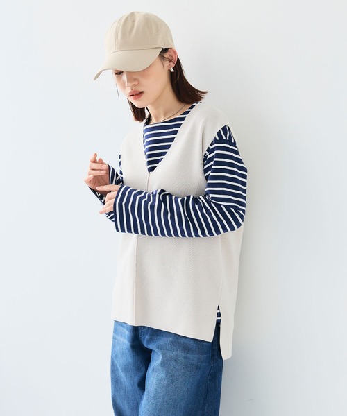 CROSS FUNCTION（クロスファンクション）の「《洗える》サマ美え マシュマロミラノディープVネックベスト【CF/クロスファンクション】（ベスト・レディース・ライトベージュ/ブラック・L/M/LL）」の17枚目の写真