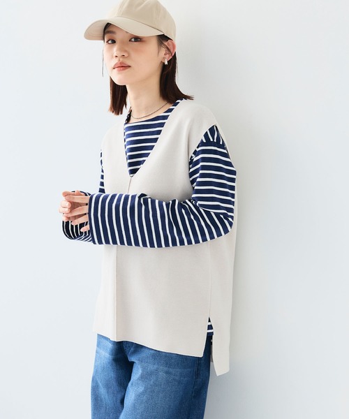 CROSS FUNCTION（クロスファンクション）の「《洗える》サマ美え マシュマロミラノディープVネックベスト【CF/クロスファンクション】（ベスト・レディース・ライトベージュ/ブラック・L/M/LL）」の18枚目の写真