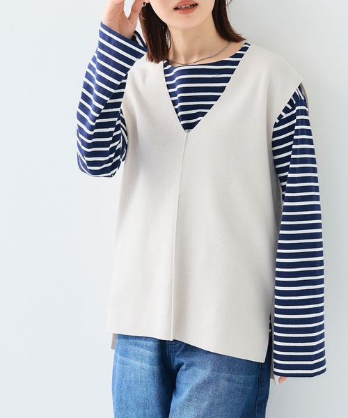 CROSS FUNCTION（クロスファンクション）の「《洗える》サマ美え マシュマロミラノディープVネックベスト【CF/クロスファンクション】（ベスト・レディース・ライトベージュ/ブラック・L/M/LL）」の19枚目の写真