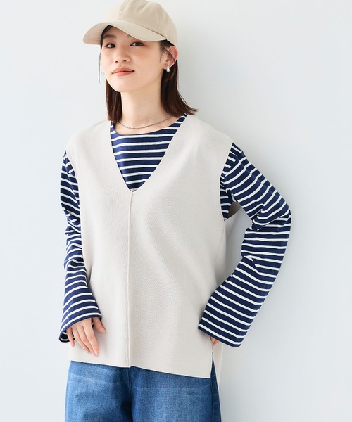 CROSS FUNCTION（クロスファンクション）の「《洗える》サマ美え マシュマロミラノディープVネックベスト【CF/クロスファンクション】（ベスト・レディース・ライトベージュ/ブラック・L/M/LL）」の16枚目の写真