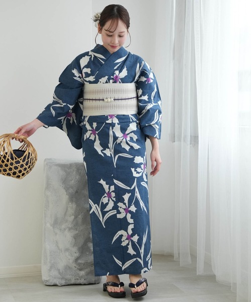 浴衣 綿紅梅 注染 だるま柄 作家物 YUKIKO HANAI AK-3278 手染め注染浴衣3点セット utatane×注染工房 赤坂紬 青藍の鳥獣