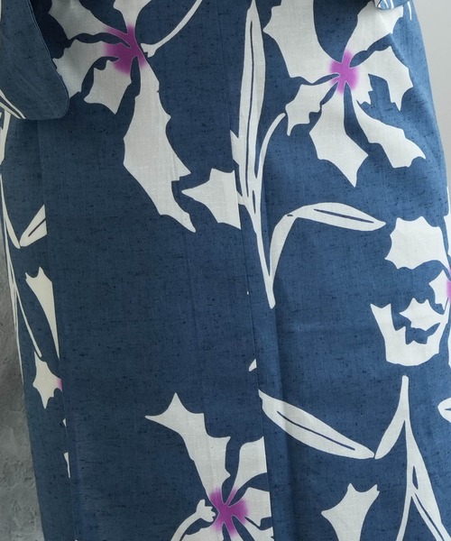 手染め注染浴衣3点セット utatane×注染工房 赤坂紬 青藍に滲み紫の百合