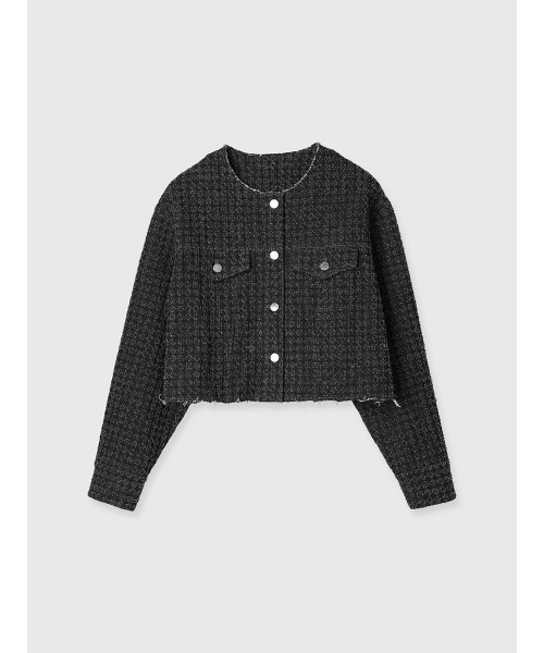 EIMY ISTOIRE(エイミーイストワール)の「ツイードライクデニムジャケット(ノーカラージャケット・レディース・ブラック/インディゴブルー・F)」の9枚目の写真