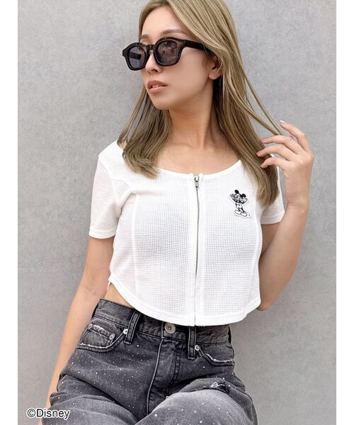 セール】Mickey Mouse / フロントZIPワッフルトップス（Tシャツ