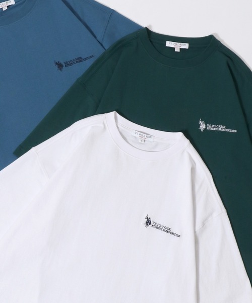 U.S. POLO ASSN.(ユーエスポロアッスン)の「U.S. POLO ASSN./ユーエスポロアッスン 別注 オーバーサイズ ワンポイント刺繍 半袖Tシャツ レディース メンズ(Tシャツ/カットソー・メンズ・ベージュ/ダークグリーン/ブラック/ホワイト/カーキ/ダークブルー/オートミール・M/L/LL)」の2枚目の写真