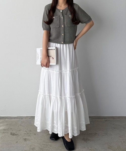 callautia(カラウティア)の「ハートボタン半袖ニットカーディガン(ショート丈)(カーディガン/ボレロ・レディース・ブラック/アイボリー/グレー・MEDIUM/LARGE)」の15枚目の写真