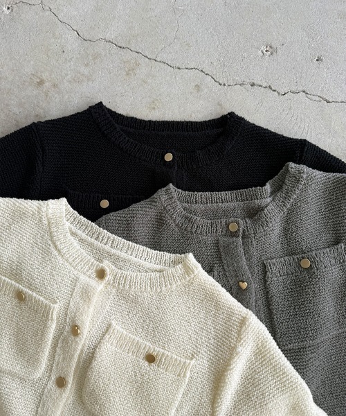 callautia(カラウティア)の「ハートボタン半袖ニットカーディガン(ショート丈)(カーディガン/ボレロ・レディース・ブラック/アイボリー/グレー・MEDIUM/LARGE)」の17枚目の写真