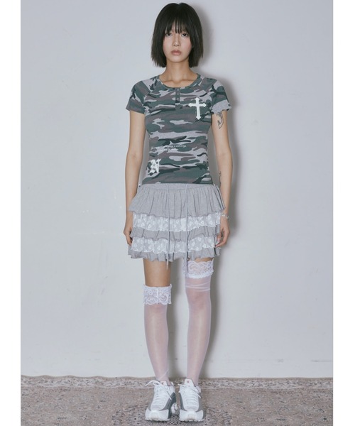 tシャツ A'GEM/9 × .kom 「NIIER NOR/ニーアノア」PAINT CROSS BUTTON DOWN TEE/ ペイントクロスボタ A'GEM/9 × .kom 『NIIER NOR/ニーアノア』PAINT CROSS BUTTON