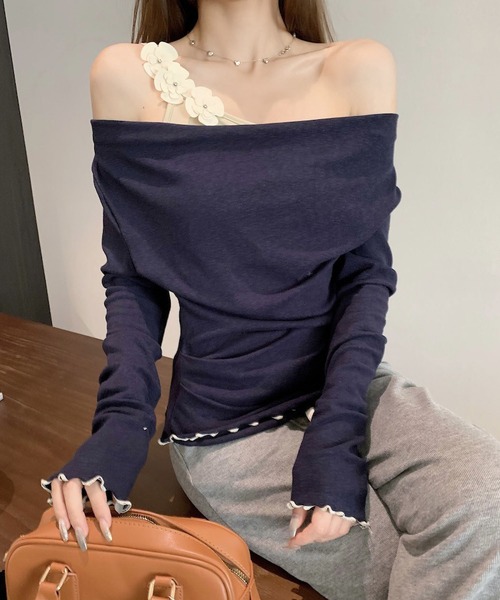 MAISON DE THERESE(メゾン ド テレーズ)の「フラワーレイヤードプセット長袖Tシャツ(Tシャツ/カットソー・レディース・ブラウン/ネイビー/ピンク・M)」の5枚目の写真