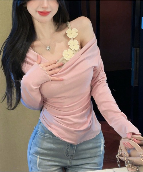 MAISON DE THERESE(メゾン ド テレーズ)の「フラワーレイヤードプセット長袖Tシャツ(Tシャツ/カットソー・レディース・ブラウン/ネイビー/ピンク・M)」の8枚目の写真