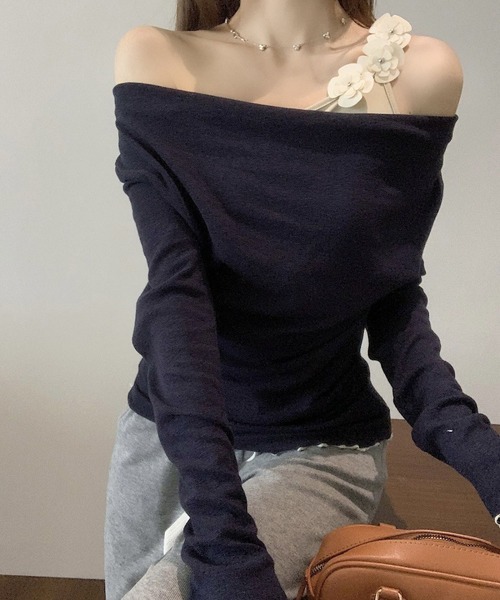 MAISON DE THERESE（メゾン ド テレーズ）の「フラワーレイヤードプセット長袖Tシャツ（Tシャツ/カットソー・レディース・ブラウン/ネイビー/ピンク・M）」の22枚目の写真