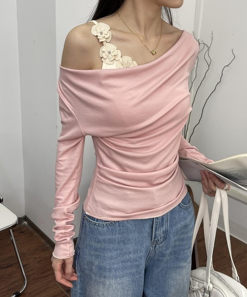 MAISON DE THERESE（メゾン ド テレーズ）の「フラワーレイヤードプセット長袖Tシャツ（Tシャツ/カットソー・レディース・ブラウン/ネイビー/ピンク・M）」の18枚目の写真