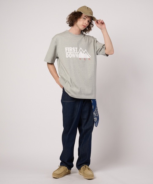 FIRST DOWN（ファーストダウン）の「プリントロゴ ショートスリーブ Tシャツ（Tシャツ/カットソー・メンズ・ネイビー/ブラック/ホワイト/杢グレー・M/S/XL/L/XXL）」の12枚目の写真