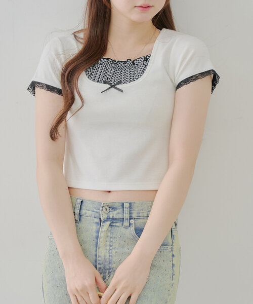 continuer de NICE CLAUP（コンティニューデナイスクラップ）の「【@re.__mi23セレクト】レイヤード風ドッキングT（Tシャツ/カットソー・レディース・オフホワイト/サックスブルー/ブラック/ブラック系その他・FREE）」の20枚目の写真