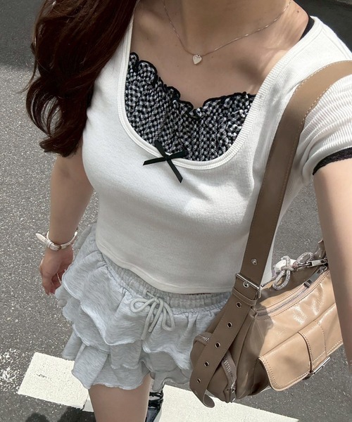 continuer de NICE CLAUP（コンティニューデナイスクラップ）の「【@re.__mi23セレクト】レイヤード風ドッキングT（Tシャツ/カットソー・レディース・オフホワイト/サックスブルー/ブラック/ブラック系その他・FREE）」の2枚目の写真