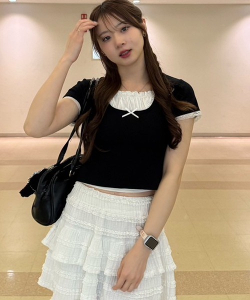 continuer de NICE CLAUP（コンティニューデナイスクラップ）の「【@re.__mi23セレクト】レイヤード風ドッキングT（Tシャツ/カットソー・レディース・オフホワイト/サックスブルー/ブラック/ブラック系その他・FREE）」の3枚目の写真