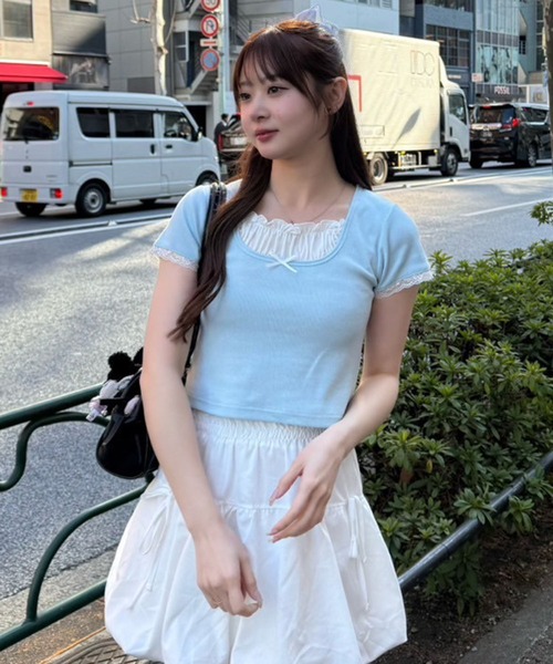 continuer de NICE CLAUP（コンティニューデナイスクラップ）の「【@re.__mi23セレクト】レイヤード風ドッキングT（Tシャツ/カットソー・レディース・オフホワイト/サックスブルー/ブラック/ブラック系その他・FREE）」の6枚目の写真