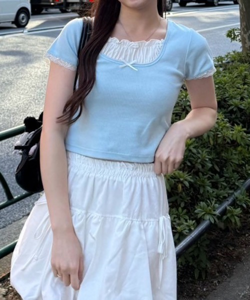 continuer de NICE CLAUP（コンティニューデナイスクラップ）の「【@re.__mi23セレクト】レイヤード風ドッキングT（Tシャツ/カットソー・レディース・オフホワイト/サックスブルー/ブラック/ブラック系その他・FREE）」の7枚目の写真