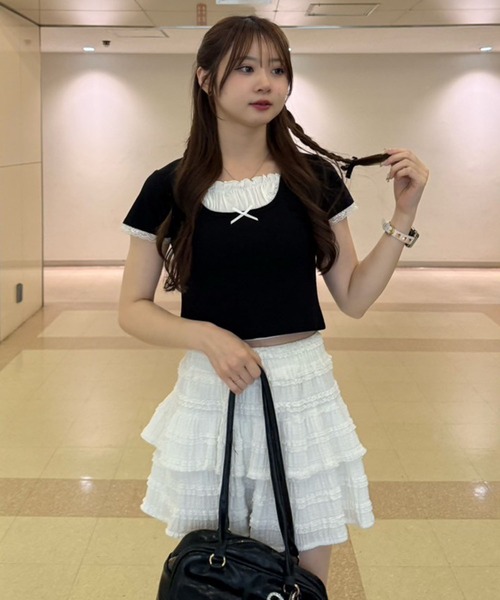 continuer de NICE CLAUP（コンティニューデナイスクラップ）の「【@re.__mi23セレクト】レイヤード風ドッキングT（Tシャツ/カットソー・レディース・オフホワイト/サックスブルー/ブラック/ブラック系その他・FREE）」の8枚目の写真