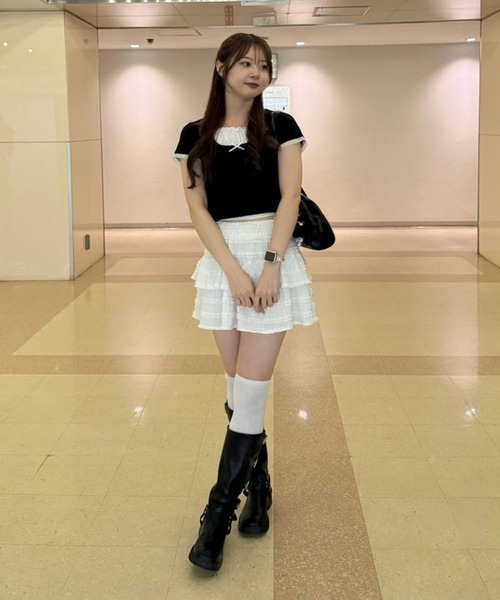 continuer de NICE CLAUP（コンティニューデナイスクラップ）の「【@re.__mi23セレクト】レイヤード風ドッキングT（Tシャツ/カットソー・レディース・オフホワイト/サックスブルー/ブラック/ブラック系その他・FREE）」の10枚目の写真