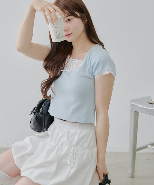 continuer de NICE CLAUP（コンティニューデナイスクラップ）の「【@re.__mi23セレクト】レイヤード風ドッキングT（Tシャツ/カットソー・レディース・オフホワイト/サックスブルー/ブラック/ブラック系その他・FREE）」の12枚目の写真