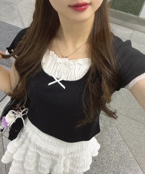 continuer de NICE CLAUP（コンティニューデナイスクラップ）の「【@re.__mi23セレクト】レイヤード風ドッキングT（Tシャツ/カットソー・レディース・オフホワイト/サックスブルー/ブラック/ブラック系その他・FREE）」の5枚目の写真