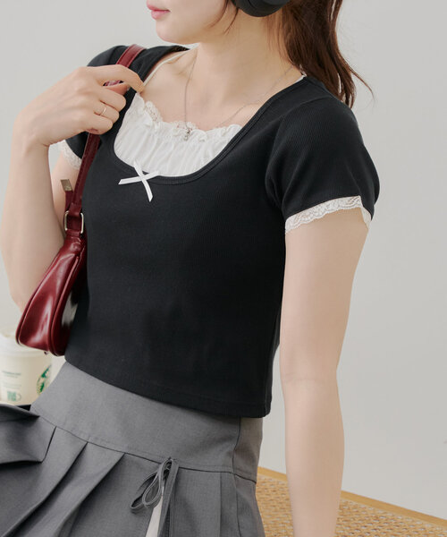 continuer de NICE CLAUP（コンティニューデナイスクラップ）の「【@re.__mi23セレクト】レイヤード風ドッキングT（Tシャツ/カットソー・レディース・オフホワイト/サックスブルー/ブラック/ブラック系その他・FREE）」の11枚目の写真