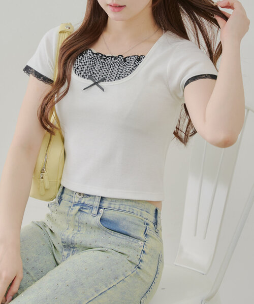 continuer de NICE CLAUP（コンティニューデナイスクラップ）の「【@re.__mi23セレクト】レイヤード風ドッキングT（Tシャツ/カットソー・レディース・オフホワイト/サックスブルー/ブラック/ブラック系その他・FREE）」の19枚目の写真