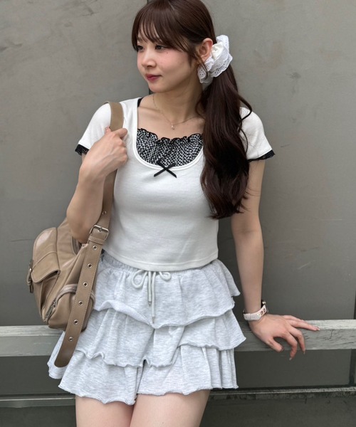 continuer de NICE CLAUP（コンティニューデナイスクラップ）の「【@re.__mi23セレクト】レイヤード風ドッキングT（Tシャツ/カットソー・レディース・オフホワイト/サックスブルー/ブラック/ブラック系その他・FREE）」の15枚目の写真