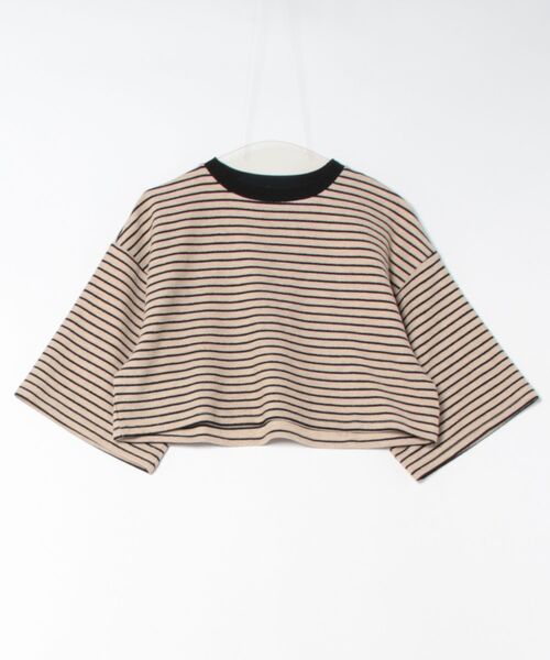 STYLEBLOCK（スタイルブロック）の「パイルボーダーハーフスリーブクロップドTシャツ（Tシャツ/カットソー・レディース・ベージュ/グリーン/モカ/ブラック・M）」の3枚目の写真