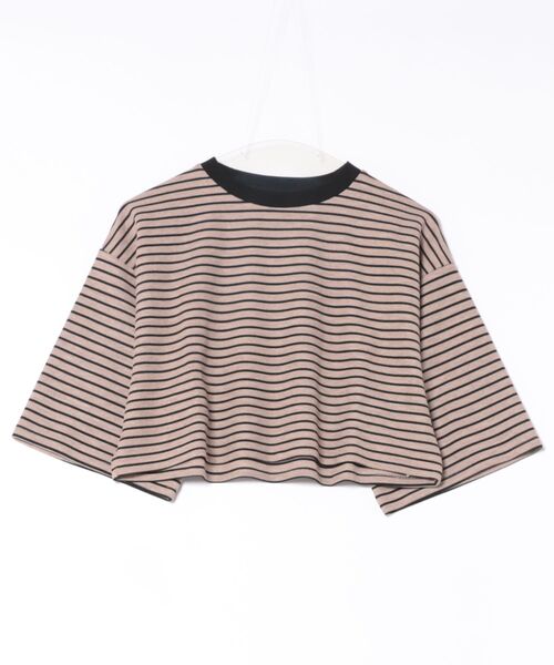 STYLEBLOCK（スタイルブロック）の「パイルボーダーハーフスリーブクロップドTシャツ（Tシャツ/カットソー・レディース・ベージュ/グリーン/モカ/ブラック・M）」の2枚目の写真