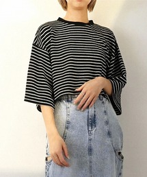 STYLEBLOCK | パイルボーダーハーフスリーブクロップドTシャツ(Tシャツ/カットソー)