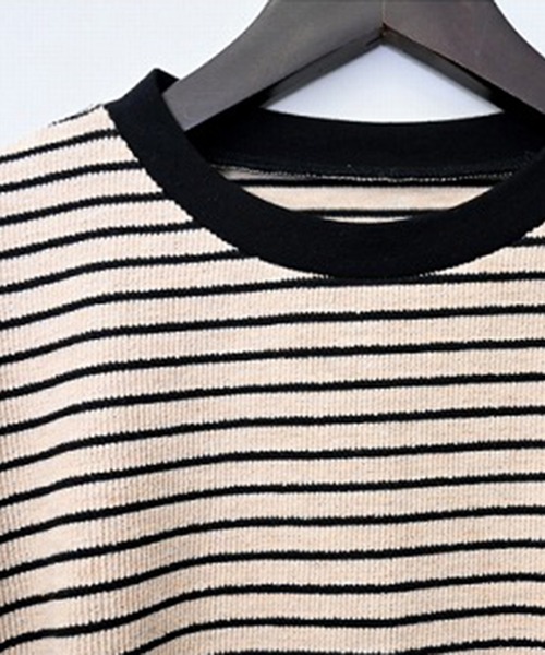 STYLEBLOCK（スタイルブロック）の「パイルボーダーハーフスリーブクロップドTシャツ（Tシャツ/カットソー・レディース・ベージュ/グリーン/モカ/ブラック・M）」の8枚目の写真