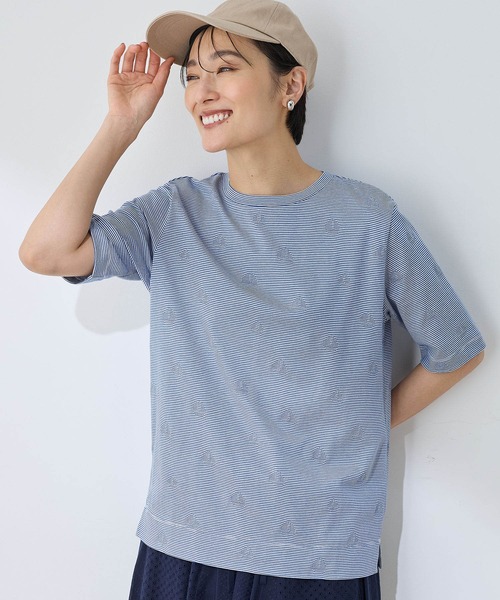 DECOY SINCE 1981（デコイシンスイチキュウハチイチ）の「オーガニックコットンボーダードットTシャツ（Tシャツ/カットソー・レディース・ブルー/ブラック・M/L/LL）」の2枚目の写真