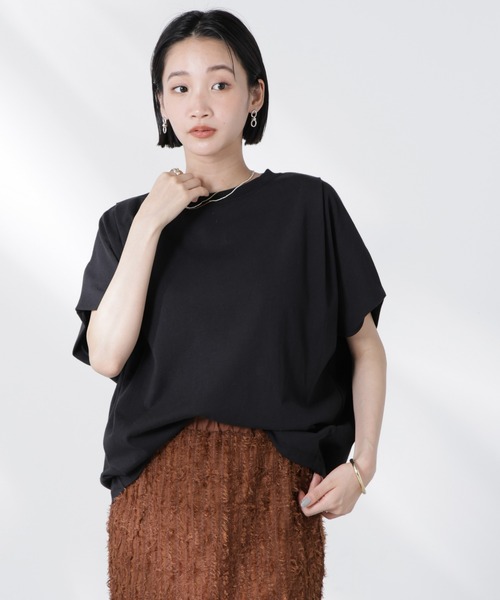 NANO universe(ナノユニバース)の「変形スリーブカットトップス(Tシャツ/カットソー・レディース・ホワイト/ライトブルー/ブラック・FREE)」の1枚目の写真
