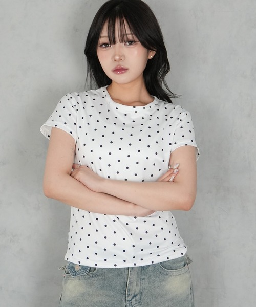 BARELY BLUE(ベアリーブルー)の「【 BARELY BLUE / ベアリーブルー 】 ドット 半袖 Tシャツ(Tシャツ/カットソー・レディース・ホワイト/グレー/ブラック・FREE)」の2枚目の写真