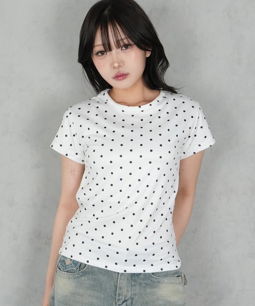 BARELY BLUE(ベアリーブルー)の「【 BARELY BLUE / ベアリーブルー 】 ドット 半袖 Tシャツ(Tシャツ/カットソー・レディース・ホワイト/グレー/ブラック・FREE)」の6枚目の写真