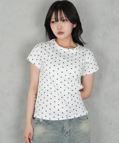 BARELY BLUE(ベアリーブルー)の「【 BARELY BLUE / ベアリーブルー 】 ドット 半袖 Tシャツ(Tシャツ/カットソー・レディース・ホワイト/グレー/ブラック・FREE)」の7枚目の写真